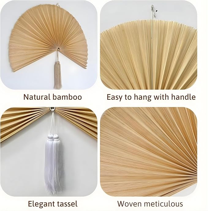 Chicvillage Bamboo Wall Fan Decor - 60” Handmade Woven Bamboo Wall Hanging Fan, Large Japanese Fan Wall Decor for Above Bed, Boho Natural Asian Wall Art, Lightweight & Easy to Hang (Beige)