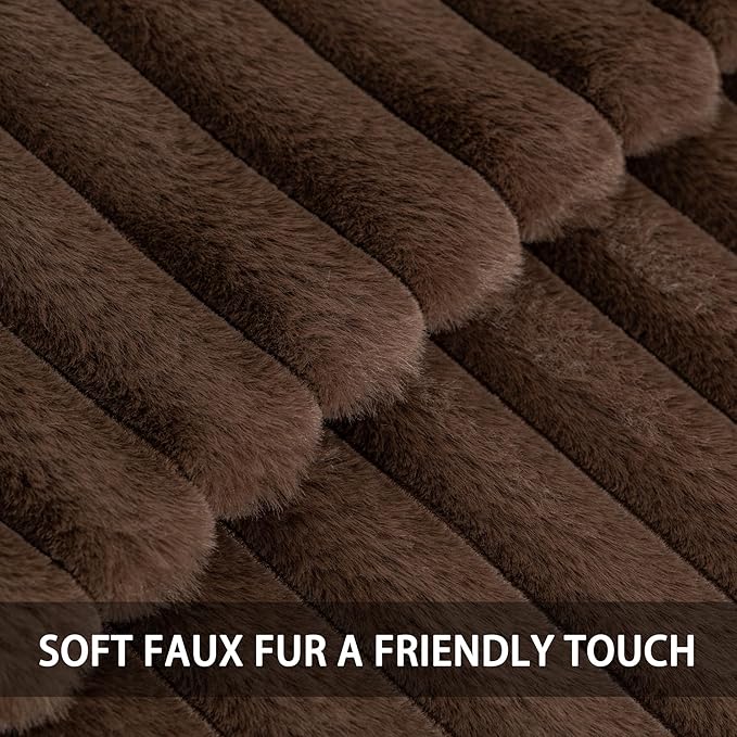 Aegero Pack of 2 Faux Fur Fall Throw Pillow Covers 12x20 Inch, Soft Plush Striped Neutral Couch Pillow Cover, with Velvet Back Modern Home Decor for Sofa Living Room Couch Bed Dark Coffee