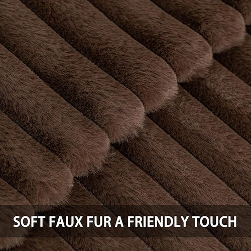 Aegero Pack of 2 Faux Fur Fall Throw Pillow Covers 24x24 Inch, Soft Plush Striped Neutral Couch Pillow Cover, with Velvet Back Modern Home Decor for Sofa Living Room Couch Bed Dark Coffee