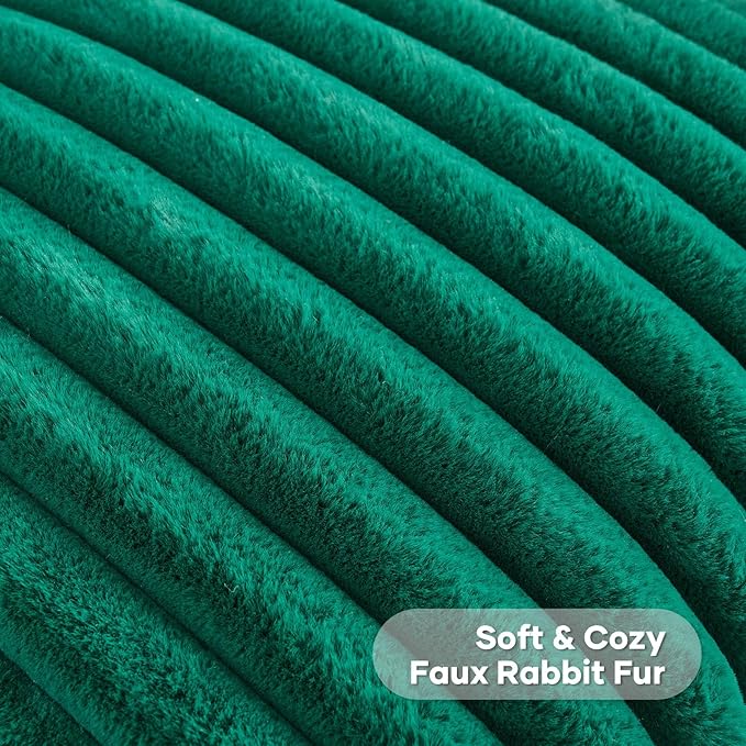 FUTEI Emerald Green Decorative Throw Pillow Covers Set of 2, 18x18 Inch Soft Fluffy Faux Fur Plush Striped Cushion Cases, Modern Home Decor for Couch Bed Living Room