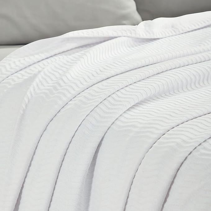 Superior JENA Cotton Blanket, for Picnic, Beach, Traveling or Camping, Bedroom Decor, Essentials, Cover for Bed, Couch, Lounging, Textured Jacquard, Modern Chevron Woven Blanket, Full/Queen, White