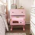 RoyalCraft Nightstand with LED Light Strips, Pink End Table with 360° Rotating Drawer, Modern Bedside Table with Glass Door Storage, Wood Night Stand Cabinet for Bedroom, Home Office, Pink