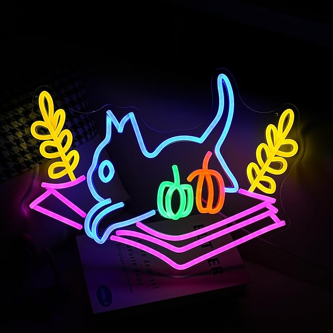 Cat Book Neon Sign Cat Learning LED Light Up Sign Cartoon Animal Neon Light Dimmable Read Books Neon Light Sign for Bookstore Bedroom Store Wedding Classroom decor