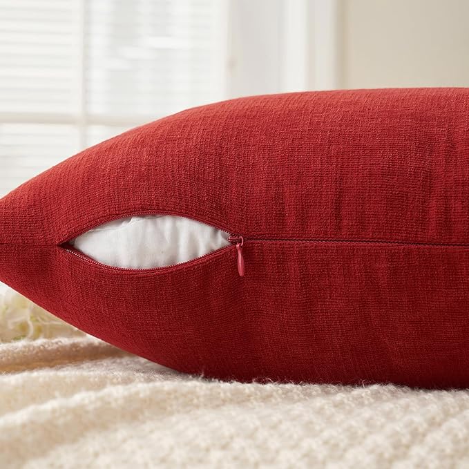 MIULEE Red Couch Pillow Covers 20x20 Inch, Set of 2 Soft Chenille Decorative Square Throw Pillow Covers Farmhouse for Sofa Living Room Bed
