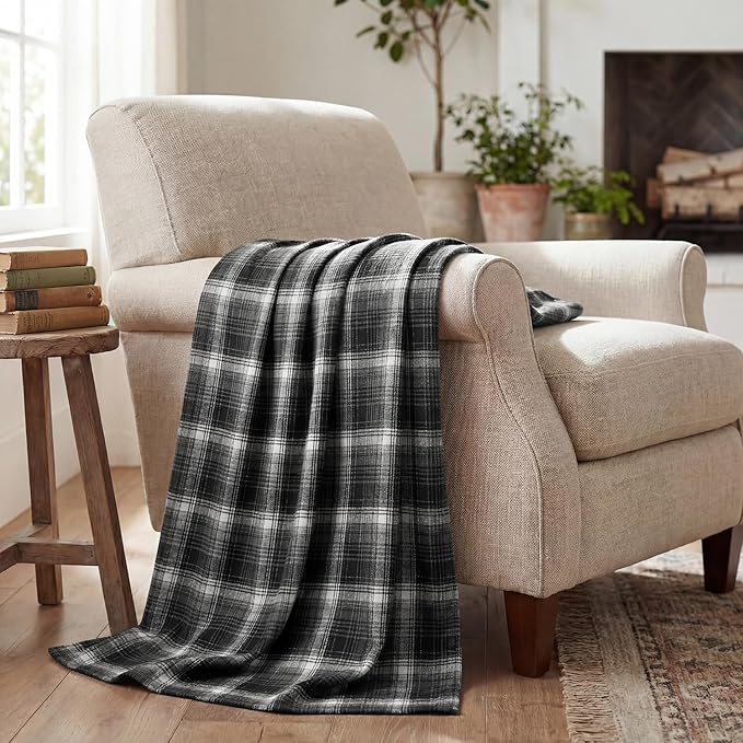 Horaldaily Black Grey Farmhouse Plaid Decorative Blanket Throw, Halloween Rustic Soft Lightweight Blanket for Couch Sofa Bed Lounging Decoration, Ideal Gifts for Kids Adults Self, 50x60