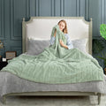 Cozy Bliss Deluxe Sheared Rabbit Faux Fur Throw Blanket, Soft Fuzzy High-Low Sculpted Plush Blanket for Couch, Cozy Home Accent, All Season Use, Green 90"x90"