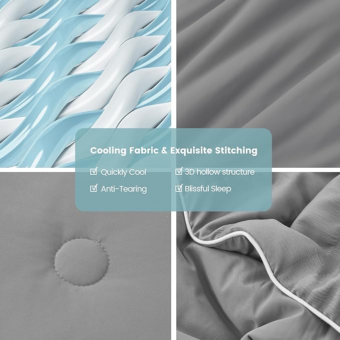 Cozy Bliss Seersucker Cooling Comforter Twin Size, Q-Max 0.45 Reversible Lightweight Cooling Throw Blanket, Breathable Silk Smooth Summer Bedding Quilt for Hot Sleepers Night Sweats Dark Grey