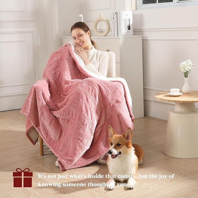 Electric Throw Blanket Heated Throw 50''x60''- Wheat Pattern Flannel & Sherpa Heated Lap Blanket with 5 Heat Settings & 4-Hour Auto Shut-Off, ETL & FCC Certified, Machine Washable Home Use, Pink