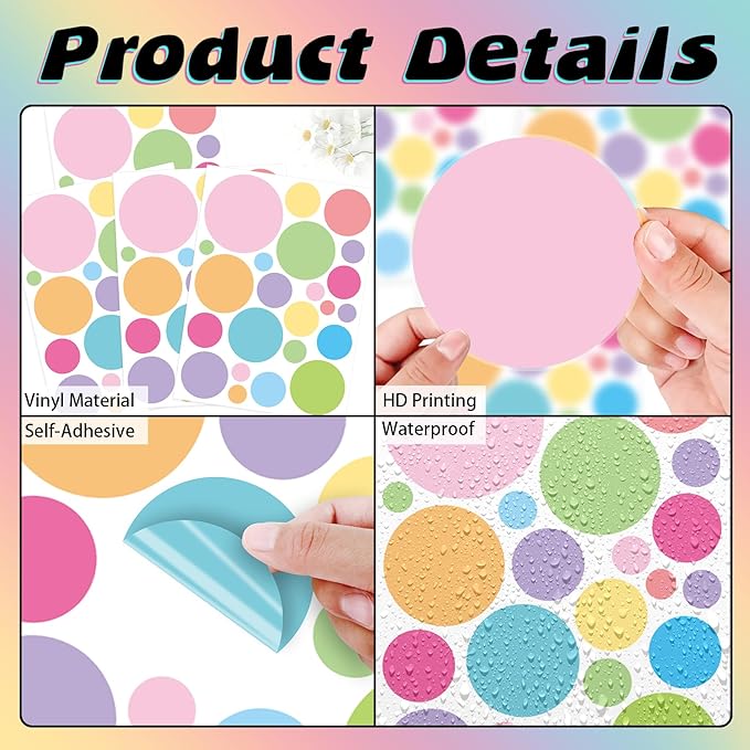Colored Polka Dots Wall Decals - 12 Sheets 276 Pcs Removable Colorful Polka Dots Wall Sticker Peel and Stick Round Circle Wall Decor for Bedroom Playroom Classroom Nursery