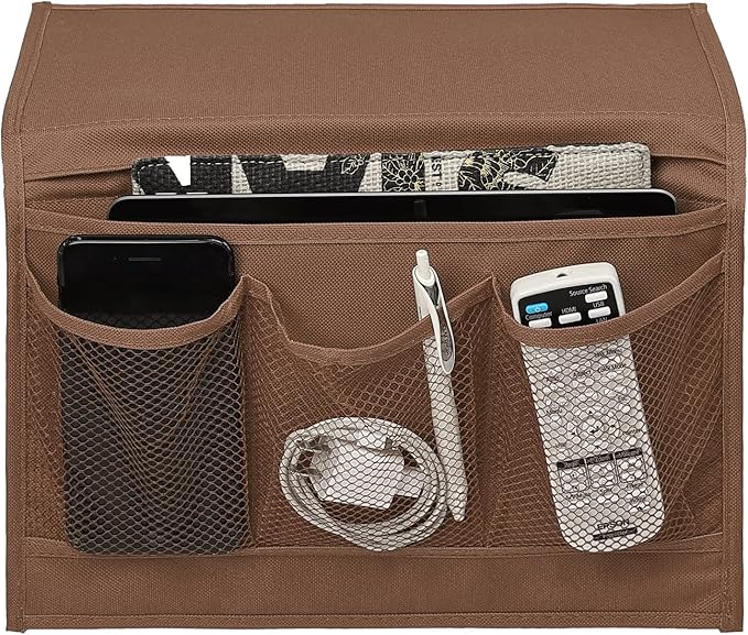 Surblue Bedside Caddy 4 Pockets Bedside Storage Organizer for TV Remote Control Phone Glasses Magazine (Coffee)