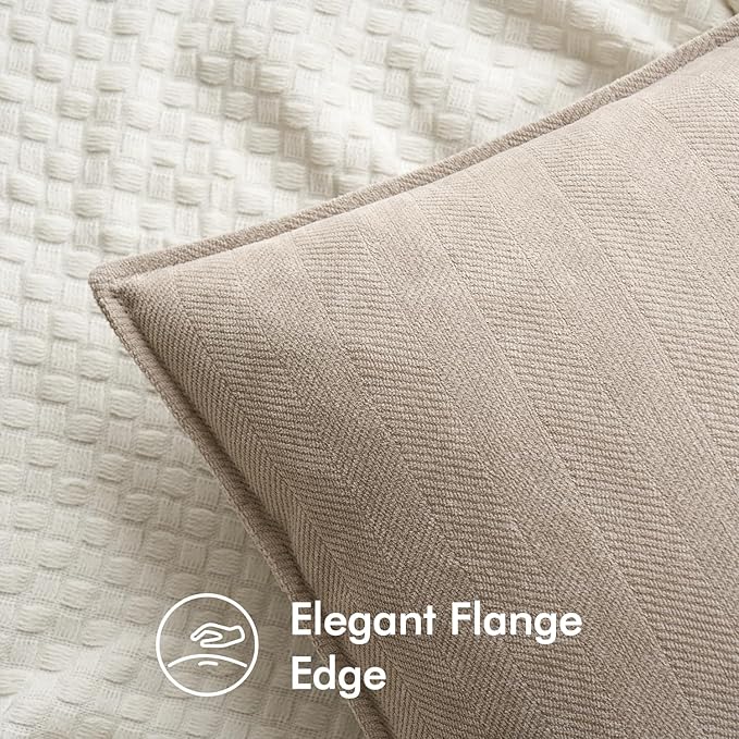 MIULEE Pack of 2 Beige Decorative Pillow Covers 16x16 Inch Soft Chenille Luxurious Couch Throw Pillows Farmhouse Cushion Covers with Elegant Design for Sofa Bedroom Living Room Spring Home Decor