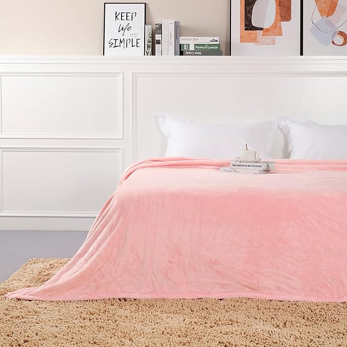 NANPIPER Fleece Blankets, Super Soft Flannel King Size Blanket for Bed, Luxury Cozy Microfiber Plush Fuzzy Blanket,Pink