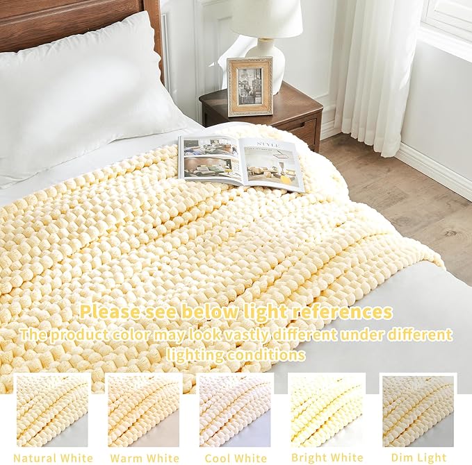 FY FIBER HOUSE Oversized King Blanket 120" x120" Seamless Extra Large Bed Blanket 10' x 10' Super Soft Plush Fuzzy Huge Blankets for Couch Office Sofa, Light Yellow