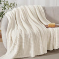 David's Home Ultra Soft Fleece Blanket Twin Size for Bed, Plush Shaggy Fluffy 3D Jacquard Waffle Throw for Couch, Warm Lightweight for Fall Winter,Fuzzy Aesthetic Room Decor,66x90 inches,Cream