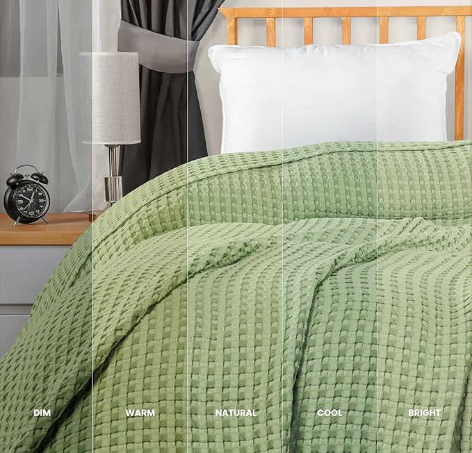 Utopia Bedding Sage Green 100% Cotton Waffle Blanket 300 GSM [Queen - 90x90 Inch] Soft Lightweight Breathable Bed Blanket for All Season