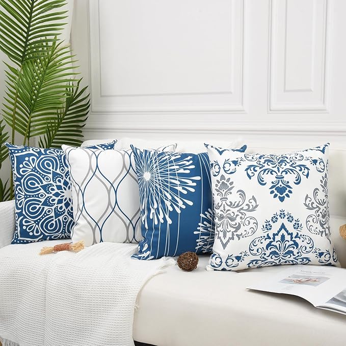 Coliuso Decorative Throw Pillow Covers 20x20 Set of 4, Modern Simple Square Pillow Case Cushion Cover for Sofa Couch Farmhouse Living Room (Blue, 20"x20")