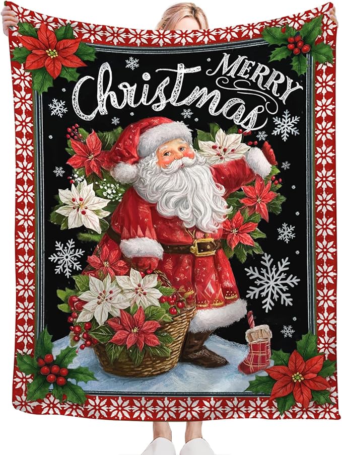 Santa Claus Blanket for Girls Women Boys Men Adults Kids Soft Cozy Fleece Merry Christmas Throw Blankets Gifts Warm Flannel Plush Lightweight Decor for Couch Bed Sofa 80"X60"