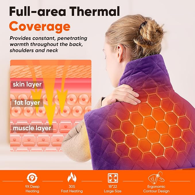OCTROT Purple Weighted Heating Pad for Neck Shoulders and Back, for Mom Wife Grandma, Birthday Gifts for Mom Older Women, Electric Heated Blanket with 9 Heat Options 4 Auto-Off Timer