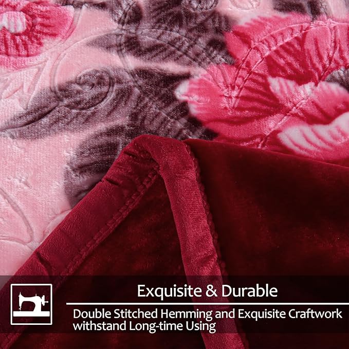 JYK Soft Fleece Bed Blanket King Size A&B Pattern Rose/Rose - 520GSM Fuzzy Cozy Luxury Warm Blanket Microfiber, 2 Ply Reversible Room Home Decor Christmas Decorations, 83" x 91 inches, 5.7 LB