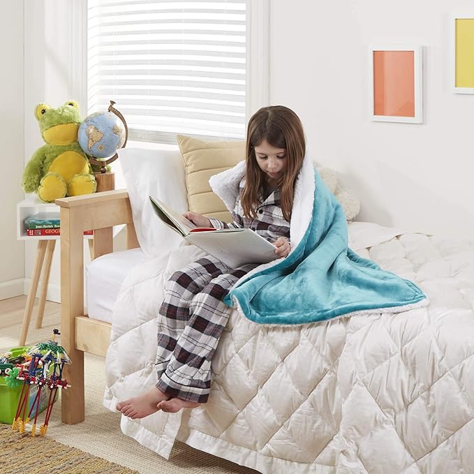 Genteele Sherpa Throw Blanket Super Soft Reversible Ultra Luxurious Plush Blanket, 40 x 50 inches, Teal/White