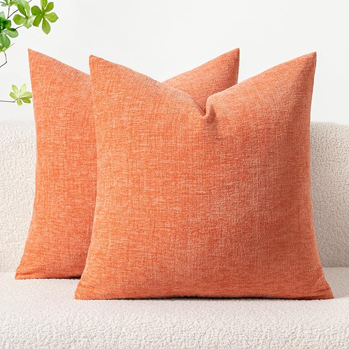 MIULEE Pack of 2 Couch Throw Pillow Covers 20x20 Inch Soft Coral Red Chenille Pillow Covers for Sofa Living Room Spring Home Decor Couch Solid Dyed Cases