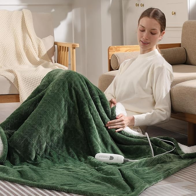 Twin Electric Blanket 62"x84" Heating Blanket Twin, Wheat Pattern Ultra-Soft Flannel & Thick Sherpa with 5 Heat Settings & 10 Hour Auto Shut-Off, ETL & FCC Certified, Machine Washable Home Use, Green