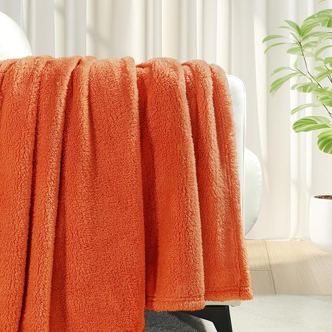 Exclusivo Mezcla Twin Size Blanket for Bed, Super Soft Velvet Plush Fleece Blankets, Fuzzy Cozy and Warm for Winter, 60x80 Inches, Burnt Orange