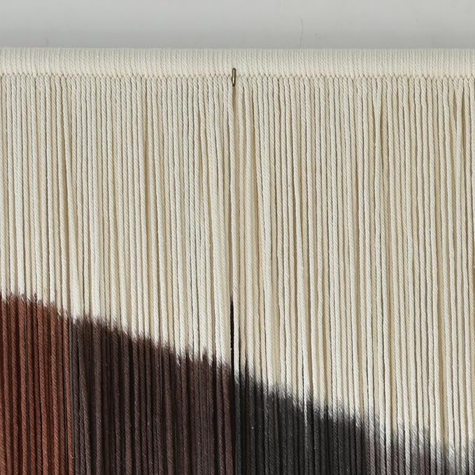 Jakalin Macrame Wall Hanging Geometric Dip Dyed Brown Red Dark Brown Boho Fiber Wall Decor for Living Room Art