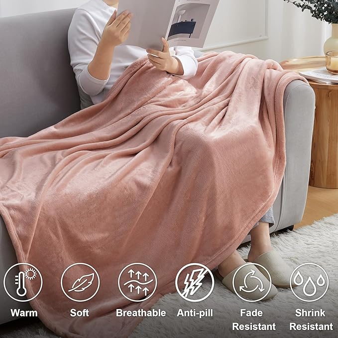 Hansleep Fleece Dusty Pink Throw XL Blanket, Super Soft Flannel Fuzzy Plush Cozy Blanket for All Seasons, Dusty Pink, Throw XL 50x70 Inches