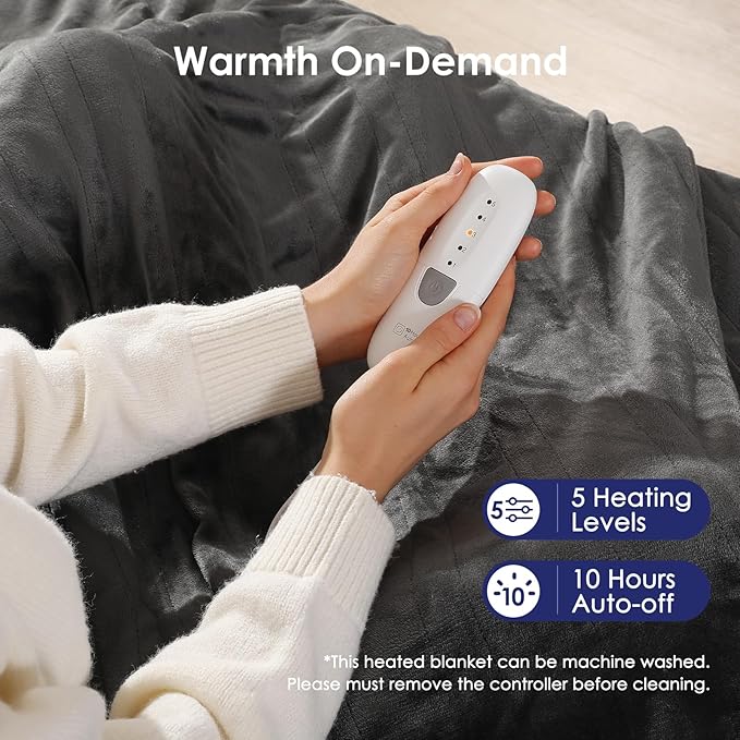 Heated Blanket King Size Electric Blanket 100''X90'' - Fast Heating Blanket Ultra Soft Flannel, Dual Controllers with 5 Heat Levels & 10 Hrs Timer, Machine Washable King Heated Blanket, Dark Gray