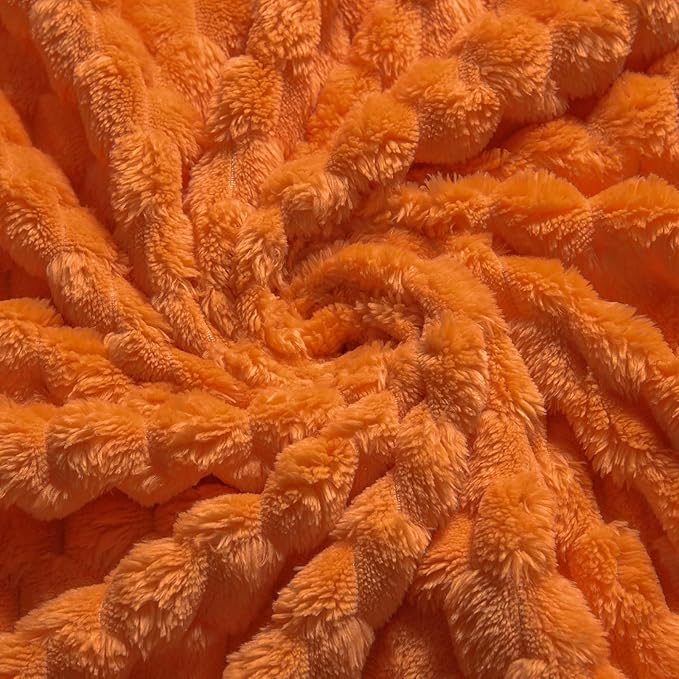 Vessia Flannel Fleece Throw Blanket, 3D Jacquard Burnt Orange Fuzzy and Warm Blanket for Couch,Sofa,Bed,Chair, 300GSM Soft Touch Cozy Throw for All-Season Home Decor(50x40inch)