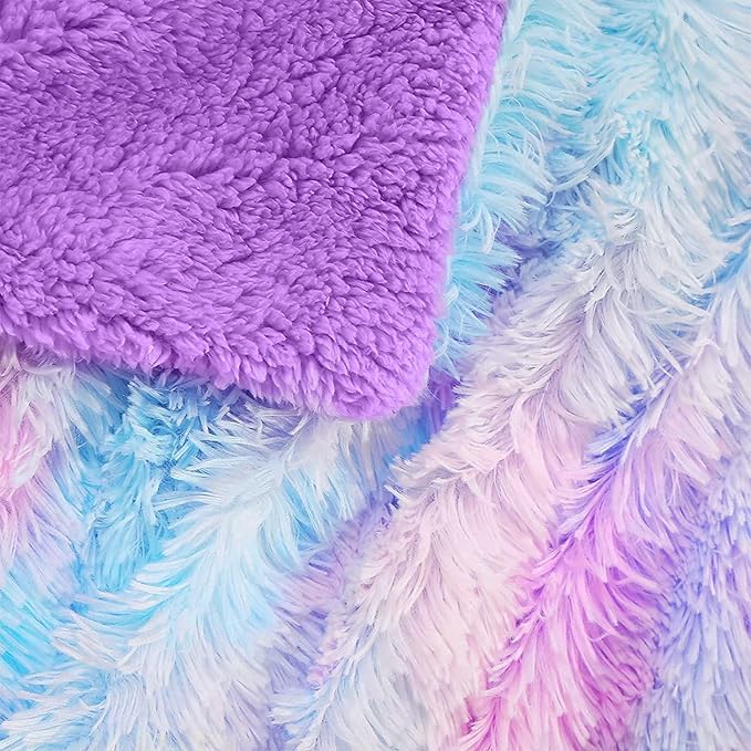 DANGTOP Fuzzy Faux Fur Throw Blanket, Tie Dye Fluffy Blanket, Super Soft Purple Blanket for Girls, Luxury Cozy Warm Plush Thick Sherpa Throws for Bed Couch Living Room (Purple, 50X60 inches)