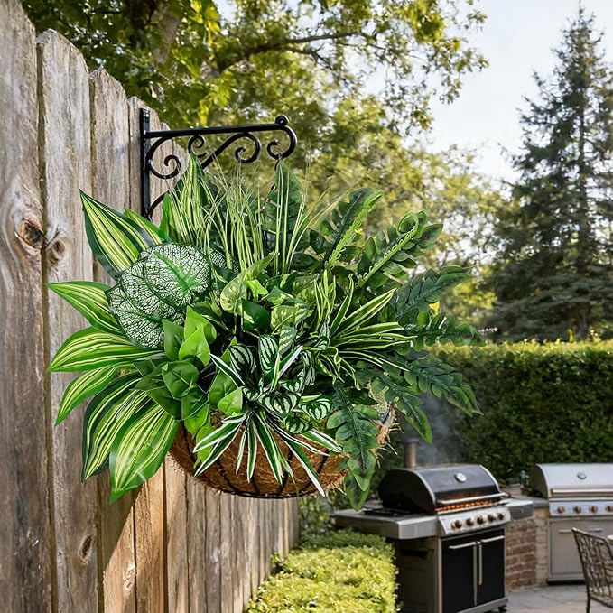 12 Bundles Large Outdoor Artificial Plants UV Resistant Fake Greenery Stems Faux Plastic Leaves Bushes for Front Porch Outside Patio Garden Yard Home Decor