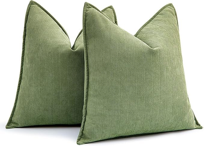 MIULEE Pack of 2 Sage Decorative Pillow Covers 18x18 Inch Soft Chenille Luxurious Couch Throw Pillows Farmhouse Cushion Covers with Elegant Design for Sofa Bedroom Living Room Spring Home Decor
