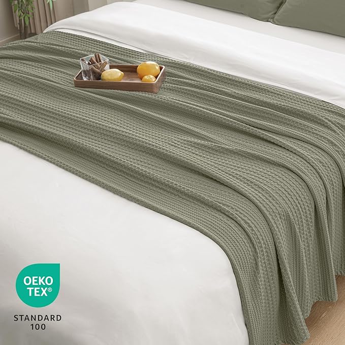 PHF Lightweight Waffle Weave Blanket Twin Size, Breathable & Ultra Soft, 66"x 90" Soft & Cozy Thin Blanket for All Season & Hot Sleepers, Bed, Home Decor - Dusty Sage