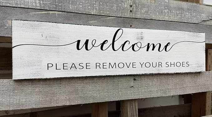 Welcome Please Remove Your Shoes Sign, Rustic Farmhouse Wood Porch Decor Door Hanger,Take Shoes Off Sign (Remove Shoes) 6x16 Inch