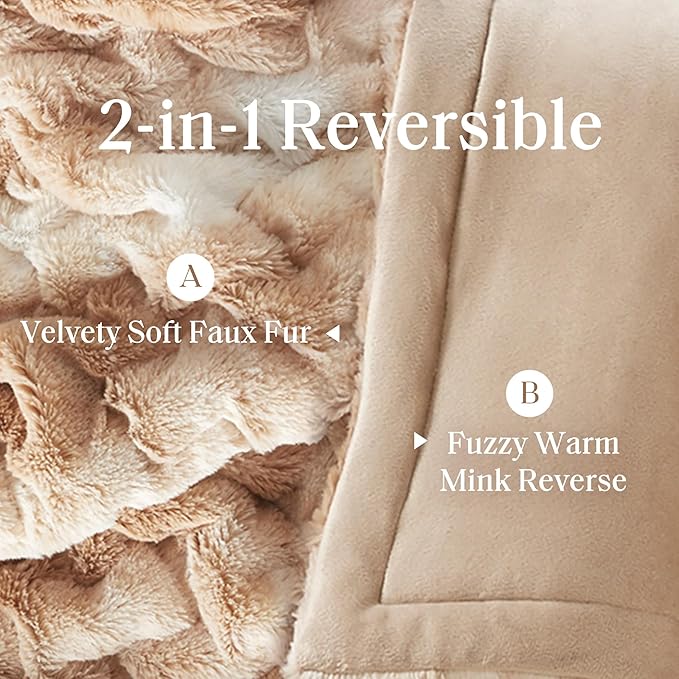 Madison Park Faux Fur Throw, Luxurious Ruched Texture, Fuzzy Warm, Plush Mink-Like Reverse, All Season, Lightweight & Cozy Blanket-Throw for Sofa, Couch, Living Room & Office 50" x 60" Tan Tie Dye
