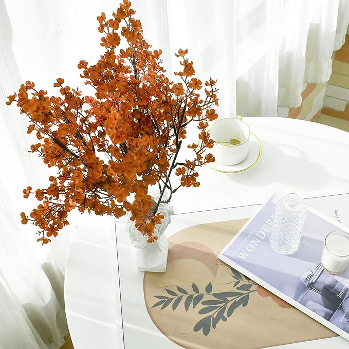 Mandy's Burnt Orange Artificial Baby’s Breath Flowers 15 Bundles Silk Gypsophila, 18.5 Inch European Style Modern Home Decor Centerpiece, Neutral Wedding Flower Arrangements