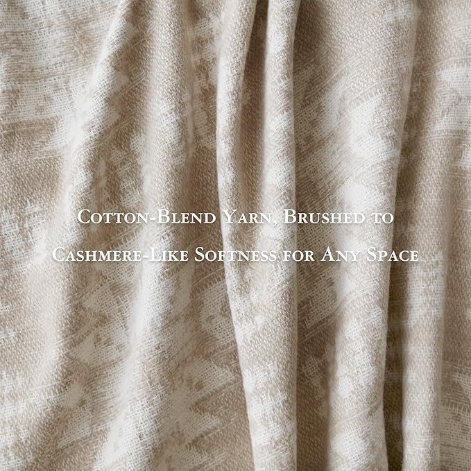Woolrich Cotton Blend Jacquard Throw with Fringe Edge, Lightweight All-Season Decorative Throw Blanket, Machine Washable, Oeko-TEX Certified, Neutral Aztec, 50"x60"