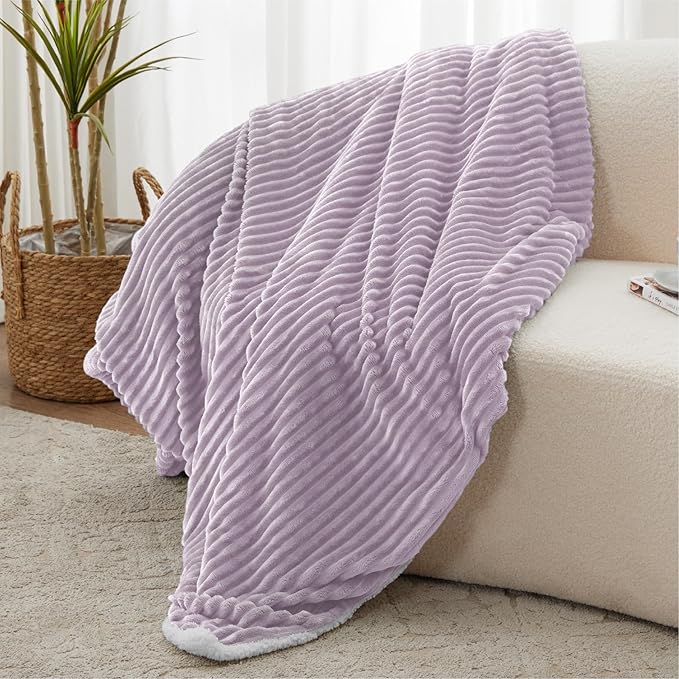 Sherpa Twin Blanket for Bed - Soft Cozy Fleece Blanket, Warm for Winter, Reversible for Sofa, Lavender, 60 x 80 Inches