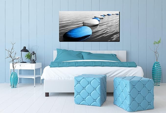 Xxliren Large Canvas Wall Art For Living Room Bedroom Office Blue Stones Wall Art Zen Art Wall Decor Ready To Hang Size 60 x 30 Inch