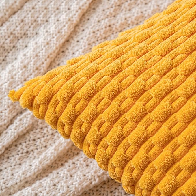 MIULEE Pack of 2 Decorative Lumbar Throw Pillow Covers 12x20 Inch Soft Boho Striped Textured Corduroy Pillow Covers Modern Farmhouse Home Decor for Couch Bed Sofa Living Room Golden Yellow