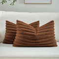 FUTEI Rust Decorative Throw Pillow Covers Set of 2, 12x20 Inch Soft Fluffy Faux Fur Plush Striped Lumbar Pillowcases, Modern Home Decor for Couch Bed Living Room