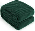Knitted Throw Blanket 50"X60", Dark Green Knit Throws for Bed, Super Soft Boho Chevron Blankets for Couch Sofa Chair Room Decor, Textured Decorative Farmhouse Cozy Lightweight