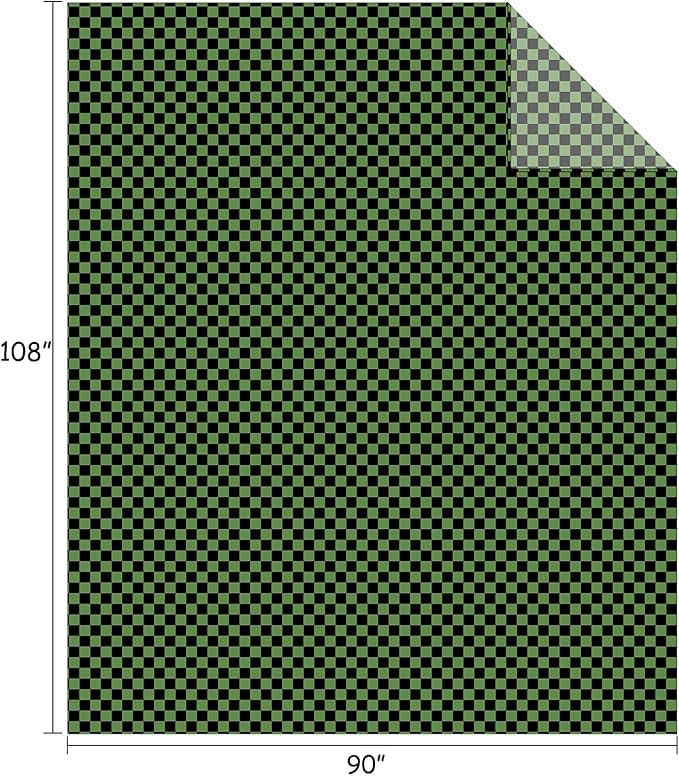 FY FIBER HOUSE Checkered Flannel Fleece Throw Blanket King Size Soft Cozy Checkerboard Grid Print Chessboard Pattern Blankets for Bed Couch Sofa, 90"x108", Black Green