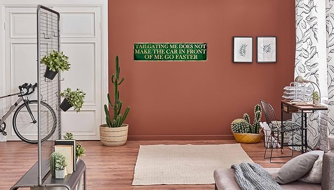 Tailgating Warning Metal Sign 4x16in Humorous Road Plaque for Car Lover Garage Man Cave Decor