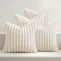 MIULEE Faux Fur Plush Decorative Throw Pillow Covers 18x18 Set of 4, Spring Modern Soft Fuzzy Striped Cushion Covers for Sofa Couch Bed Living Room Cozy Home Decor,Cream White