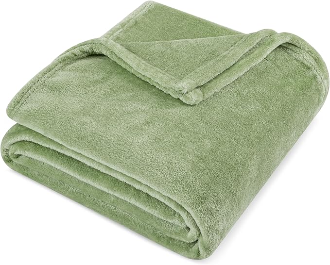 PAVILIA Sage Green Fleece Throw Blanket for Couch, Light Olive Soft Fuzzy Flannel Throw for Sofa, Luxury Plush Microfiber Bed Blanket, Cozy Home Decorative Velvet Gift Blanket, 50x60
