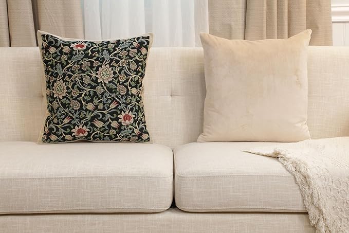 C Charlotte Home Furnishings Inc Fleur De Morris Black Belgian Cushion Cover - 16 in. x 16 in. Cotton/Viscose/Polyester by William Morris