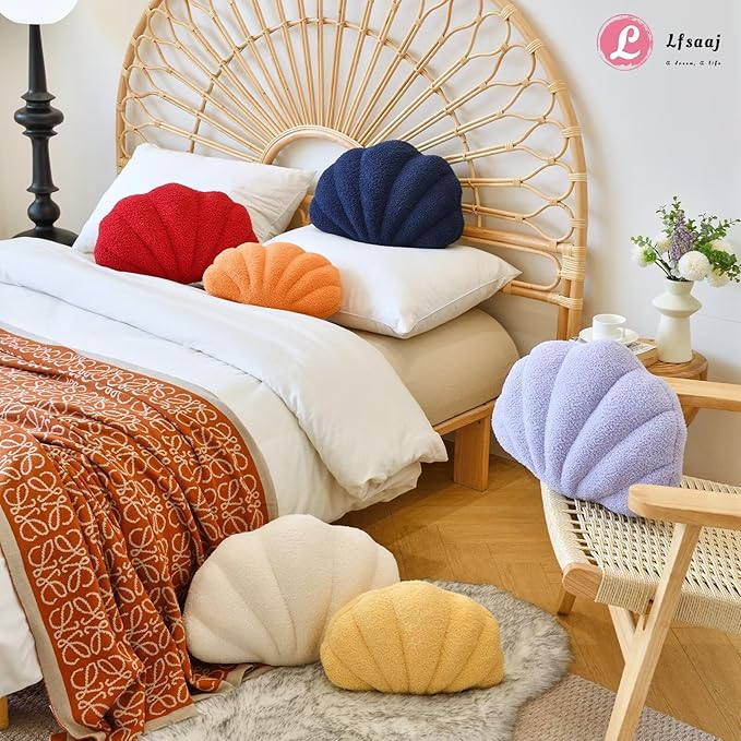 Lfsaaj Lavender Seashell Throw Pillows, Shell Shaped Throw Pillows, 13 Inch Soft Home Decorative Pillow Plush Cushion for Bed Couch Living Sofa Room Decor Accent Throw Pillow